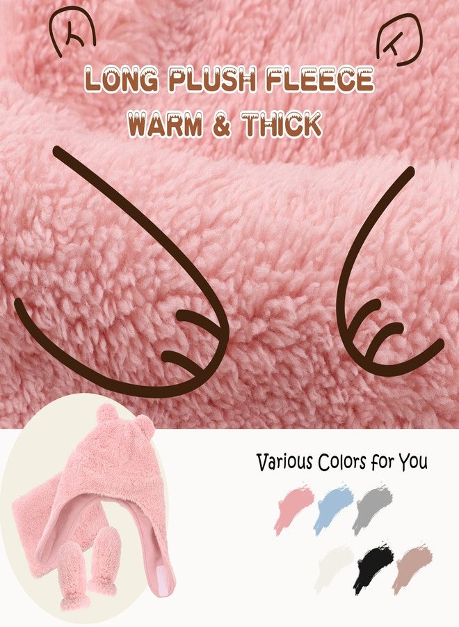 Peecabe Fleece Baby Hat Scarf Mitten Set Winter Toddler Beanie Warm Mittens Infant Scarves Ears Earflap Hats for Baby Boys Girls (Pink, M) - Image 3